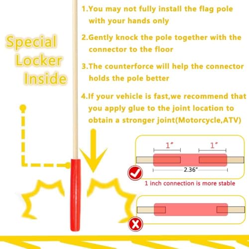 2 Pcs Bike Safety Flag with Pole, 6-Feet Adjustable Height Heavy Duty Fiberglass Pole Polyester Tear-Resistant Waterproof Safety Flags (Reflective Strip And American Flag) - color: 2 Pcs With American Flag