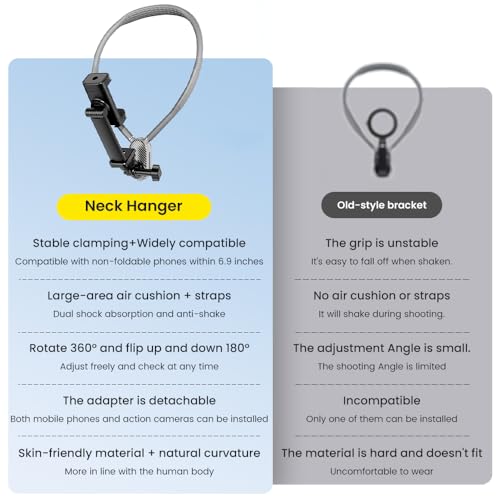 Neck Mount for Action Camera with Air Cushion, POV Hands Free Mount with Adjustable Chest Strap, First Person View Stabilizer Compatible for GoPro, DJI, Insta360 and Most Action Cameras