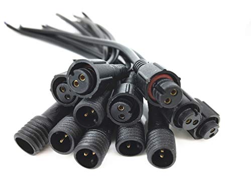 6 Pairs Pack Black Pigtail Plastics Waterproof 2 cores Waterproof Connection Cable with Plug and Socket Connector Adapter 2 pins 2 pin Plug LED Light Bars led connctor Waterproof Connector