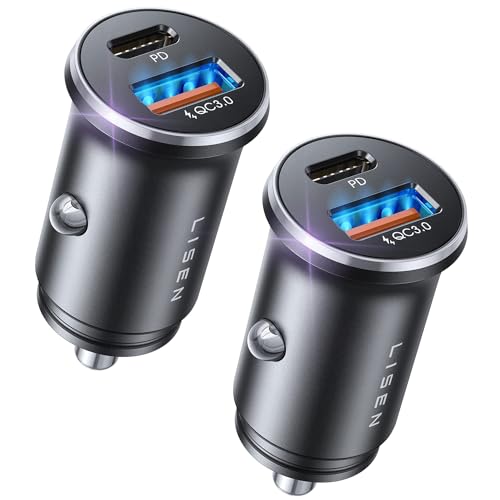 LISEN Car Charger USB C, 69W Cigarette Lighter USB Charger Adapter, Car Accessories Gifts for Men, Mini USBC Cars Fast Charging Adapter USBC Type C 12V Plug Outlet, for iPhone 17 Pro Max 16 15 14 13 - color: Black, size: 2 Pack