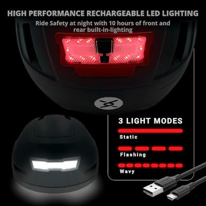 XNITO Bike Helmet with LED Lights - Urban Bicycle Helmet for Adults, Men & Women - CPSC & NTA-8776 Dual Certified - Class 3 E-Bikes, Scooters, Onewheel, Commuter, Mountain - color: Obsidian, size: Large