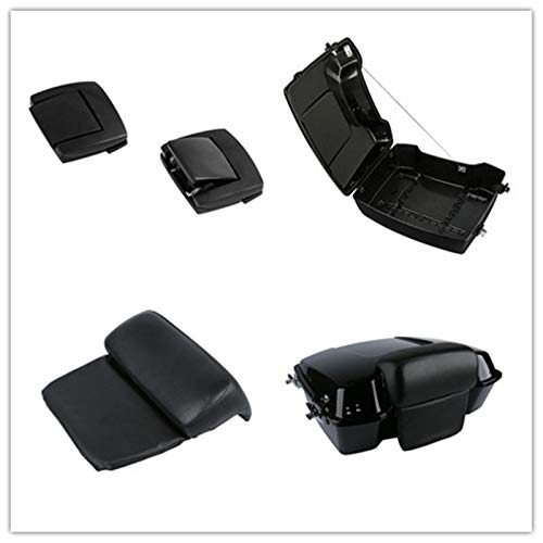 TCT-MOTORPARTS Chopped Trunk W/Backrest Pad Black Latches Fit For Harley Trunk Touring Models 1997-2013 Road King FLHR Street Electra Glide FLHTCU FLHTK FLHT 2012 2011 2010 2009 2008 2007 - color: Vivid Black w/ Black Latches