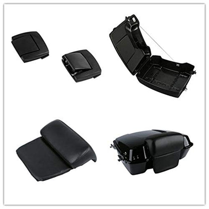 TCT-MOTORPARTS Chopped Trunk W/Backrest Pad Black Latches Fit For Harley Trunk Touring Models 1997-2013 Road King FLHR Street Electra Glide FLHTCU FLHTK FLHT 2012 2011 2010 2009 2008 2007 - color: Vivid Black w/ Black Latches