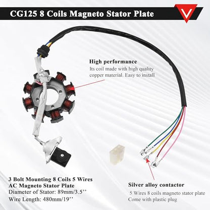 PRO BAT Complete Electrics 4 Stroke Wiring Harness Kit 8 Coil CDI Stator Tail Light for 150cc 200cc 250cc 300cc 4 Wheelers Stroke ATV Go Kart Quad Pit Dirt Bike Zongshen Lifan YX Black - style: C Light+8 Pole+ Black Ignition Coil+Black Rectifier