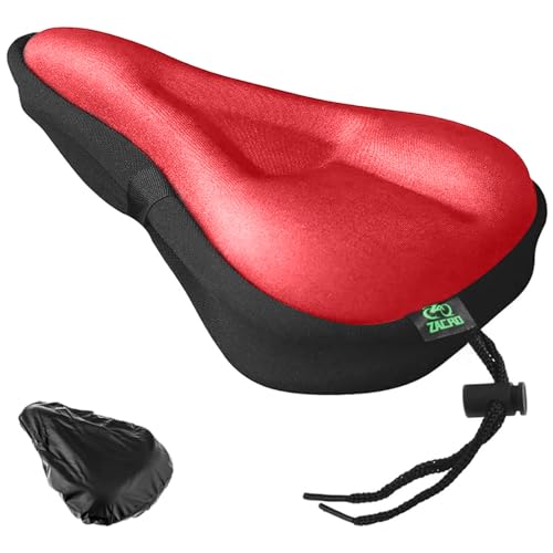 Zacro Bike Seat Cushion - Gel Padded Bike Seat Cover for Men Women Comfort, Extra Soft Exercise Bicycle Seat Compatible with Peloton, Outdoor & Indoor Bike Saddles - color: Red, style: Small