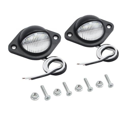 Justech 2 PCS 3LEDs License Plate Light, 12V 24V Waterproof Number Plate Lights, Universal Tag Lights for License Plates Tag Lamps Assembly for Trucks, SUV, Trailers, Van, RV, Boats - Black
