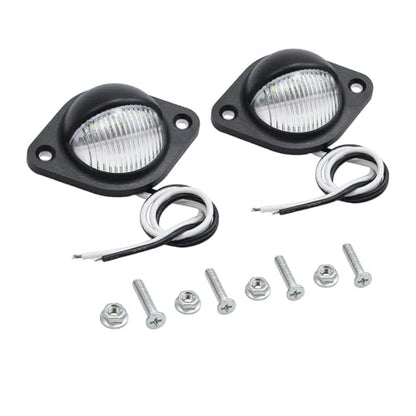 Justech 2 PCS 3LEDs License Plate Light, 12V 24V Waterproof Number Plate Lights, Universal Tag Lights for License Plates Tag Lamps Assembly for Trucks, SUV, Trailers, Van, RV, Boats - Black