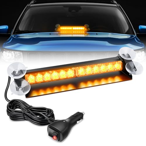 Nilight 12LED Traffic Advisor Strobe Light Bar Amber Emergency Warning Hazard Safety Dash Front/Rear Windshield Flashing Lights for Cars Trucks Police Firefighter Plow Construction Vehicles - color: Amber, size: 12LED