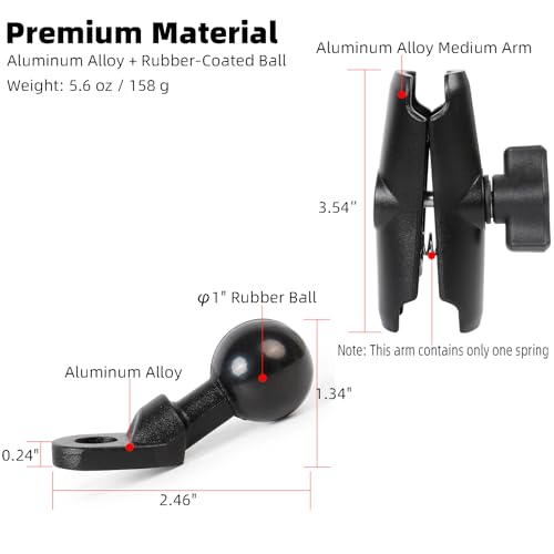 1" Ball Medium Double Socket Arm with 10mm Hole Mounting Base for Motorcycle Mirror, Compatible with RAM Mounts and 1 Inch Ball Phone Holder - style: Angled Base with 3.54" Arm