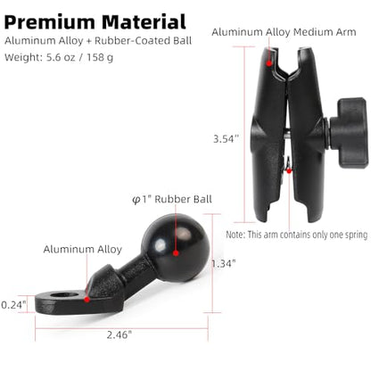 1" Ball Medium Double Socket Arm with 10mm Hole Mounting Base for Motorcycle Mirror, Compatible with RAM Mounts and 1 Inch Ball Phone Holder - style: Angled Base with 3.54" Arm