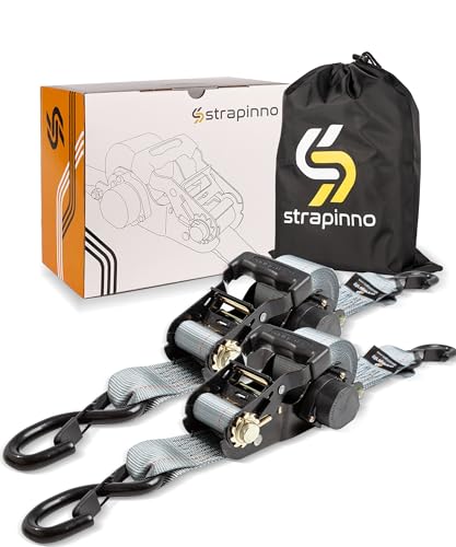 Strapinno Retractable Ratchet Tie-Down Straps,5,000 lbs Breaking Strength- 2 in x 12 ft Heavy Duty Ratchet Strap with Safety Lock S Hooks for Motorcycles, ATVs, UTVs, Lawn Equipment & Cargo (Gray) - color: Gray