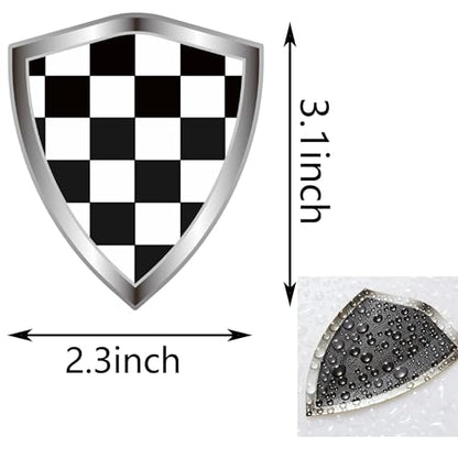 Black and White Checkered Racing Flag Decal Sticker - Checkered Racing Flags Shield Shape Reflective Vinyl Car Stickers - for Car Window Bumper Laptop Waterproof Sticker (5Pcs) - color: Black and White Grid