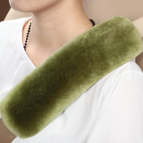 Soft & Cozy Australian Sheepskin Car Seat Belt Covers,2 Pack Fluffy Seatbelt Pads, Genunie Sheepskin Fur Shoulder Straps Cushions for Adults Kids Women and Men (Pea Green) - color: Pea Green