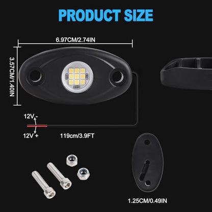 24 Pods White Led Rock Lights，Automotive General Under Body Neon Glow Led Pure Light Kit Ip68 Waterproof 3.8ft Extension Wires for Car Truck Boat Rv ATV Utv SUV RZR Motorcycle Trail Rig Lamp（White） - color: White-24pcs