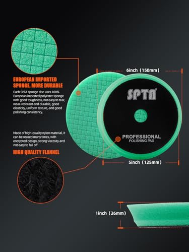 SPTA 10 Pcs Detailing Set, 5Pc 5 inch Buffing Polishing Pads, 1 Microfiber Finish Pad, 1-16 oz Polishing Cleaner, 1 Conditioning Brush, 2-16"*16" Microfiber Towel. for Dual Action and Rotary Polishers - size: 5inch (125mm)