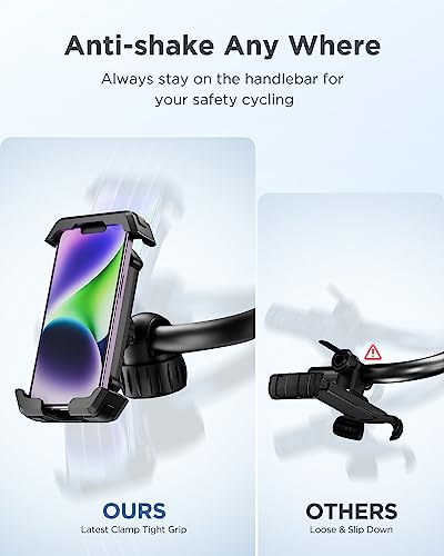 VUP Bike Phone Holder,Motorcycle Phone Mount,Bicycle Phone Mount Handlebar Cell Phone Clamp for Scooter, Compatible with iPhone Samsung,Black