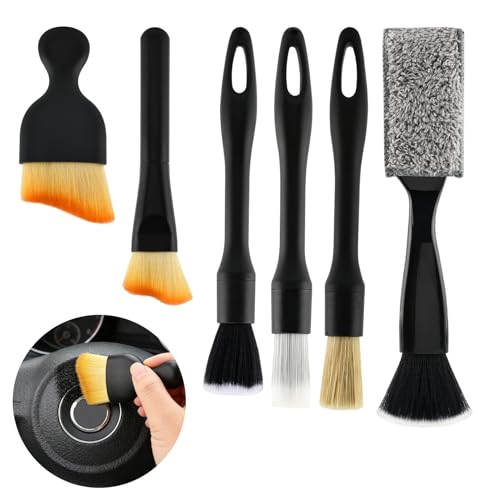 6PCS Car Interior Detailing Brush Set, Ultra Soft Boars Bristle Detailing Brushes for Cleaning Interior or Exterior, Emblem, Wheels, Air Vent, Leather Seats, Car Accessories for Truck, SUV