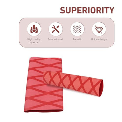 4 PCS Motorcycle Heat Shrink Grip Sleeves, Grid Pattern 2 Handlebar and 2 Brake Handlebar Cover, Rubber Anti-Slip Comfortable Grip Cover, Heating Tight Fit Protective Sleeve (Red) - color: Red