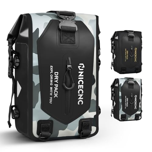 NICECNC Waterproof Motorcycle Crash Bar Bag 7L, Motorcycle Luggage Dry Bag Side Frame Bag with Shoulder Strap Universal Tail Bag Rear Seat Rack Bag, Four DIY Installation Positions, Camo