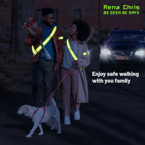 Rena Chris Reflective Running Gear, Reflective Sash, Night Dog Walking Safety Gear, High Visibility Reflective Safety Running Belts for Women, Night Jogging Safety Gear Reflective Belt and Armband