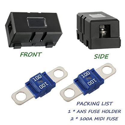 Midi Fuse Holder and 2 High Current Fuses for Cars, Trucks, Vehicles (100 Amp) - color: 100A