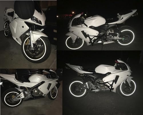 White Reflective Wheel Stickers Stripes 9mm Wide for 17" Motorcycle Bike or Car Rims Vinyl Graphics 3/8in
