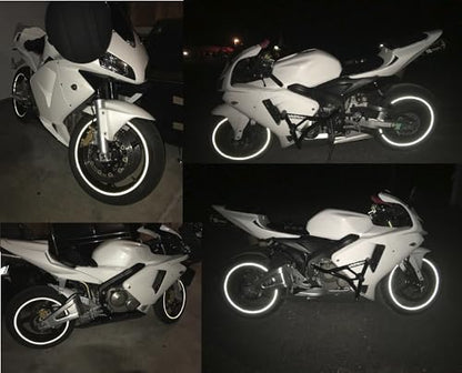 White Reflective Wheel Stickers Stripes 9mm Wide for 17" Motorcycle Bike or Car Rims Vinyl Graphics 3/8in