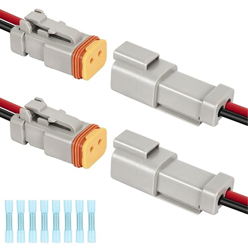 Deutsch DT 2 Pin Wiring Harness Connector 2 Kits, Deutsch Male Female 2 Wire Way Waterproof Automotive Electrical Connector 16 AWG with Heat Shrink Tubing for Car Truck Boat, grey - color: 2 Sets-Grey, size: 2Pin