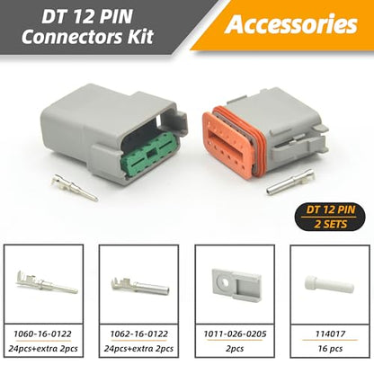 2 Sets 12 Pin DT Waterproof Connector Kit, Deutsch Automotive Electrical Butt, IP67 Waterproof Electrical Connectors Plug with 26 Pairs 16# Stamped Contacts for Car Truck Boat (12PIN 2SET) - size: 12PIN 2SET