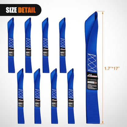 Nilight Soft Loop 1.7”×17" Motorcycle Tie Down Straps Heavy Duty 12000Lbs Max Break Strength for Securing ATV UTV Kayak Moving Cargo (8PK-Blue) - color: Blue
