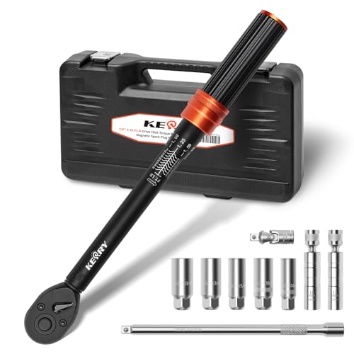 Kerry 3/8-Inch Drive 5-45 ft-lb / 6.8-61 Nm Spark Plug Torque Wrench Set, 10-Piece Kit with Magnetic Swivel Sockets, 10-Inch Extension Bar and Universal Joint - size: 5-45FT.LB 10-piece, style: 3/8"