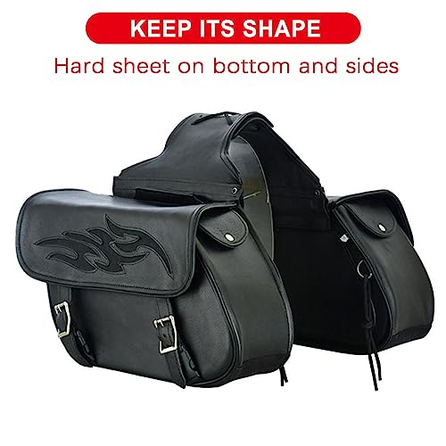 Dream Apparel Naked Cowhide Leather Motorcycle Saddle Bags Throw Over Saddlebags, Motorcycle Side Bags for Honda Shadow Sportster Softail Dyna V-star (Black, No Studs)