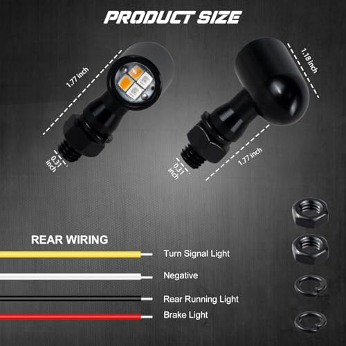 NTHREEAUTO Motorcycle LED Turn Signal Light, Universal Rear Turn Signals Mini Size Brake Tail Light Blinkers Compatible with Harley Honda Kawasaki Suzuki Triumph Yamaha
