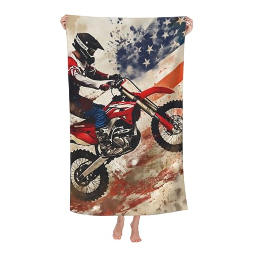 Motocross American Flag Beach Towel Dirt Bike Sand-Free Microfiber Bath Towel Ultra Soft Quick Dry Pool Towel Absorbent Towel Lightweight Towel for Outdoor Bathroom Swimming Decor 31inx51in - color: Color 81