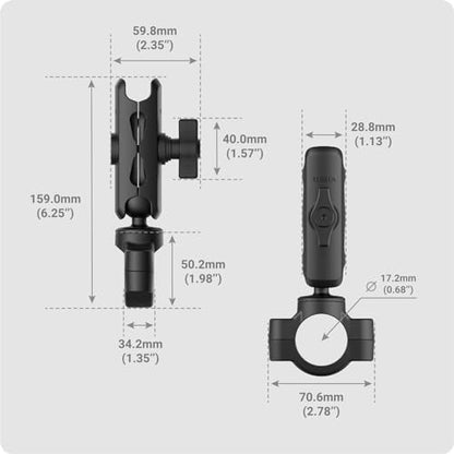 TUSITA Motorcycle Handlebar Mount - Small Base with Double Socket Arm Medium - 1" B Size - size: Medium Arm