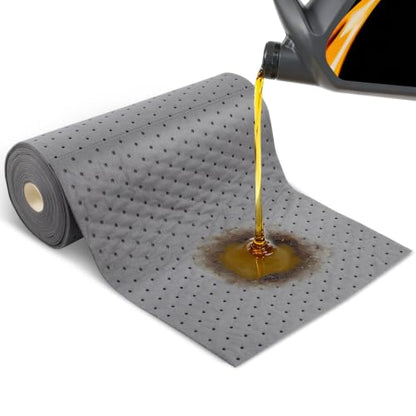 15" W x 25' L Oil Absorbent Pads, Water Absorbent Mat, Trimmable Absorbent Sheets for Garage, Automotive, Workshop, Handles Oil, Coolant, Water & Chemicals