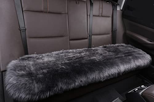 Sheepskin Car Back Seat Cover Pad 18x53.5 inch Long Wool Seat Cushion Winter Warm Universal Fit Auto, SUV, Truck, Dinner Chair Office Chair Back Carbon Grey - color: Carbon Grey, size: 18x53 Inch (Pack of 1)