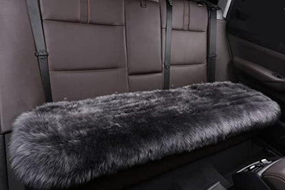 Sheepskin Car Back Seat Cover Pad 18x53.5 inch Long Wool Seat Cushion Winter Warm Universal Fit Auto, SUV, Truck, Dinner Chair Office Chair Back Carbon Grey - color: Carbon Grey, size: 18x53 Inch (Pack of 1)