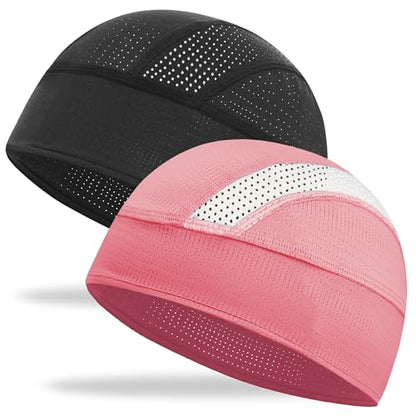 Cooling Skull Cap Helmet Liner-Lightweigh Mesh Sweat Wicking Beanie Caps for Hard Hat,Motorcycle,Cycling,Running - color: 2-black+pink