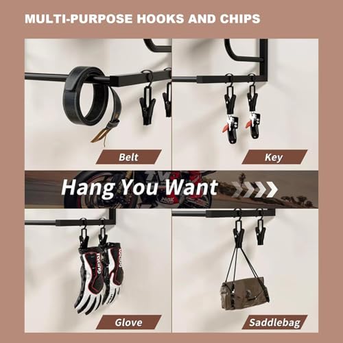 Motorcycle Helmet Holder Wall Mount - Heavy Duty Iron Motorcycle Helmet Rack with 4 Helmet Stands & 4 Glove Clips