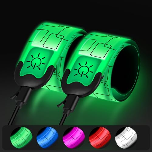LED Armband Rechargeable for Night Running Walking(2 Pack), High Visibility LED Slap Armband Reflective Running Gear, 6 Colors & 3 Modes Adjustable Light Up Armbands for Men Women Kids