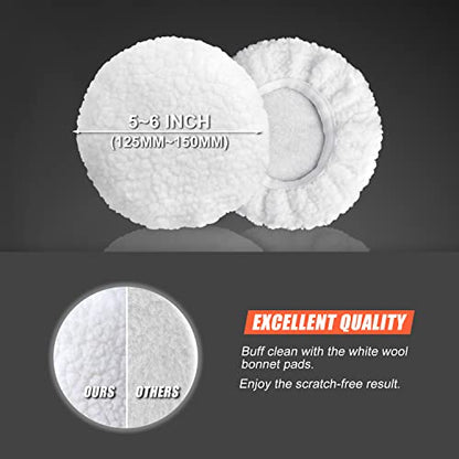 6 Inch Car Polishing & Buffing Sponge Pads Kit Wool Bonnet Pads for Household Electric Drill and Auto Polisher with 8mm M14 Drill Adapter for Washing Cleaning Waxing Dusting, 11PCS - size: 6 Inch
