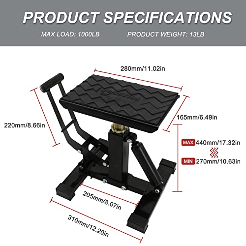POLARBEAR Dirt Bike Stand Adjustable Jack Stand 1200Lbs Capacity Engine Stand Vertical Rise Easy Operated for ATV Dirt Bike Maintenance Lightweight(Black) - color: Black