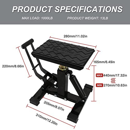 POLARBEAR Dirt Bike Stand Adjustable Jack Stand 1200Lbs Capacity Engine Stand Vertical Rise Easy Operated for ATV Dirt Bike Maintenance Lightweight(Black) - color: Black