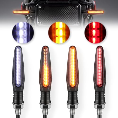 LivTee Super Bright 4PCS Motorcycle Indicators Flowing Turn Signal Brake Lights & Daytime Running Lights 12V for Motorbike Scooter Quad Cruiser Off Road, White/Red/Amber - color: White/Red/Amber, size: Strip