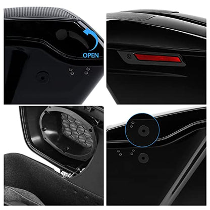 XFMT Motorcycle Saddlebags 5" Stretched Extended Hard Saddle Bags W/ 6"x9" Speaker Lids For Harley Touring Road King Street Glide Road Glide Electra Glide 2014-2024, Vivid Black & Black Latches - color: 5" Stretched-Vivid Black W/ 6x9" Speaker Lids Black