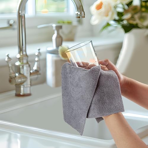 CARTMAN 60 Pack Microfiber Cleaning Cloth, Reusable Tear Away Towels Roll, 12"x12", Multi-Purpose Microfiber Towels Cleaning, Lint Free, Absorbent Cleaning Rags for Kitchen, Car, Glass (Grey) - color: 60pk Grey
