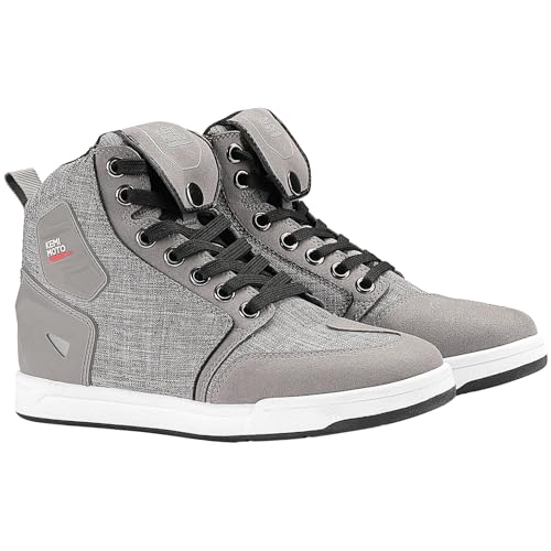 KEMIMOTO Motorcycle Shoes with Thick Heel Protective Gear Casual Anti-Slip Street Motorcycle Riding Boots for Men - color: Grey, size: 12