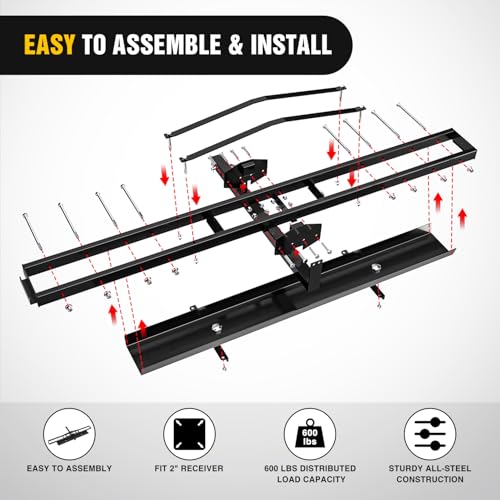 Nilight Motorcycle Hitch Carrier 600LBS, Heavy Duty Dirt Bike Hitch Hauler with 55.11" Longer Ramp, Pin, Tie-Down Strap and Tightener, 2" Receiver, 5" Wide Tire - color: Motorcycle Hitch Carrier Steel 600 LBS