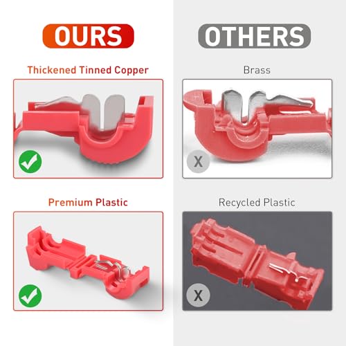 Nilight 120PCS/60 Pairs Quick Splice Disconnect Wire Terminals T-Tap Spade Connectors Red 22-16 AWG Male Female Fully Insulated Electrical Wire Crimp Self-Stripping Kit - size: 120Pcs 22-16AWG